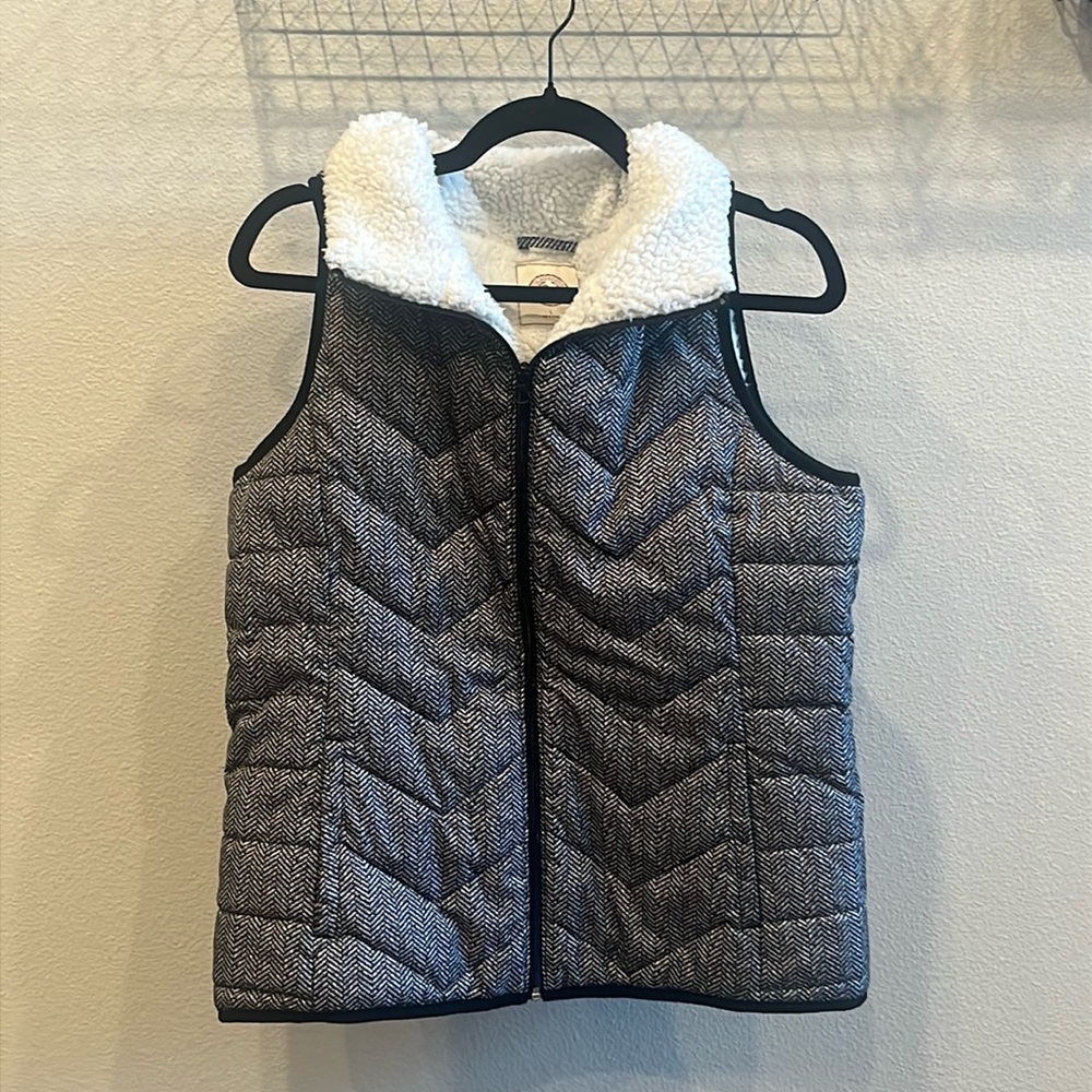 So Black and White Herringbone Stripe Sherpa Lined Vest